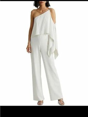 Ralph Lauren White One-Shoulder Wide-Leg Jumpsuit
